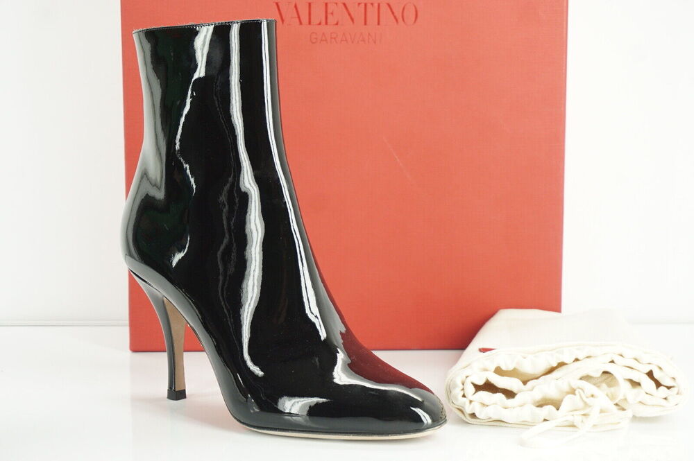 Valentino Black Patent Rockstud Bottom Sole Ankle Booties Size 37.5 NIB